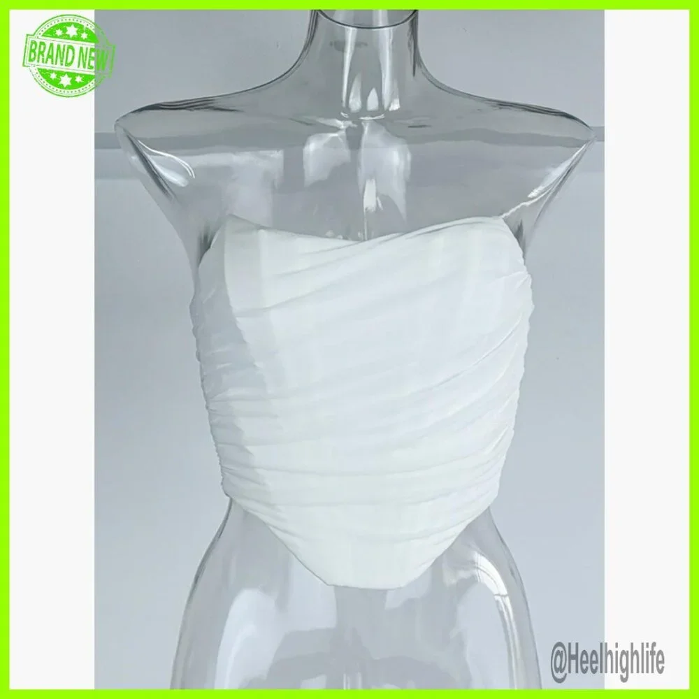 Mesh Strapless Corset Crop Top Boned Zip Back Bodyshaper Bustier